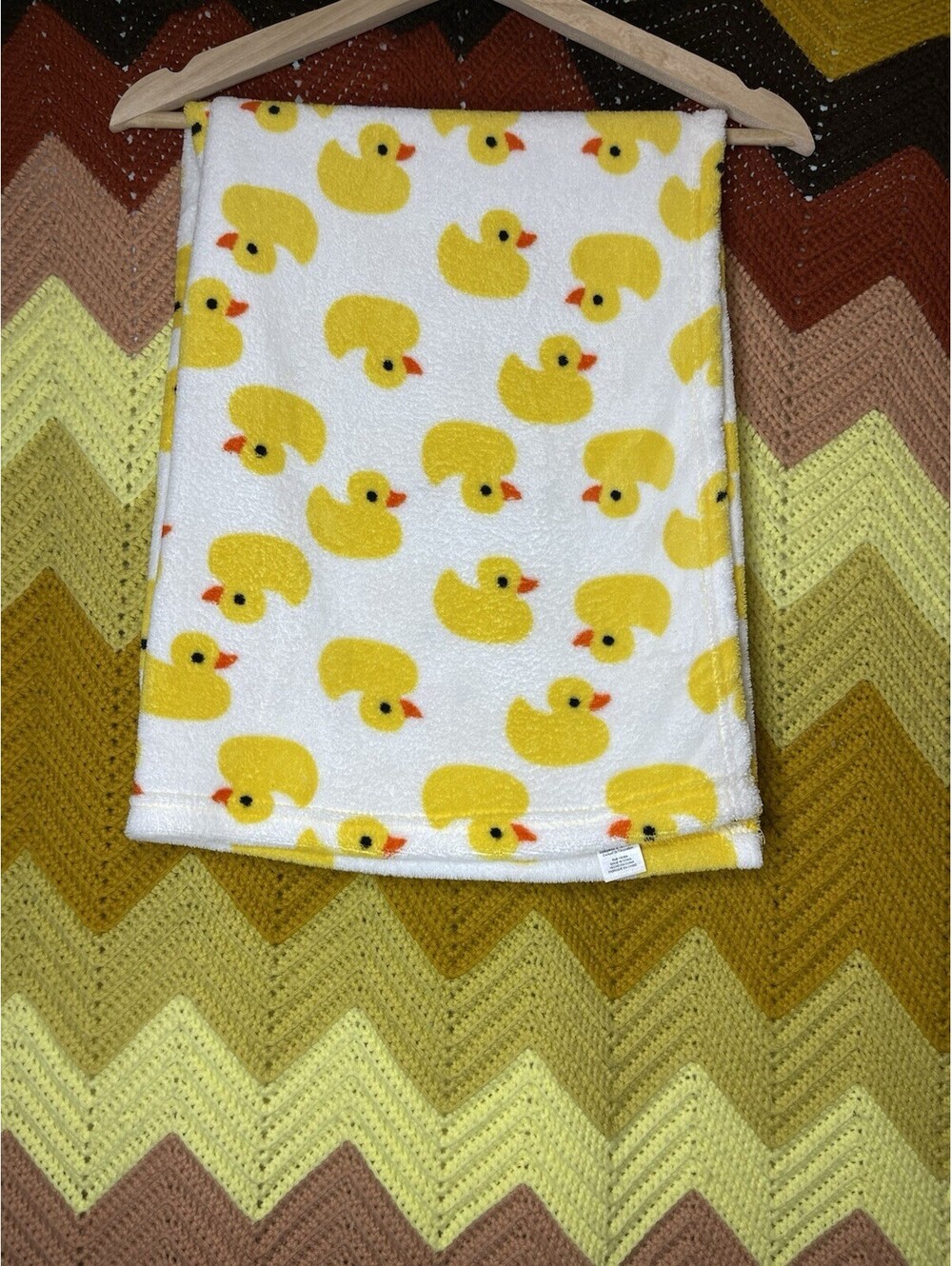 Cutie Pie Yellow Duck White Fleece Baby Blanket Lovey 30" x 36" Rubber Ducky